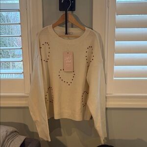Cream Heart Pattern Sweater